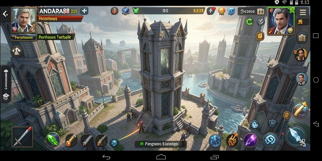 Screenshot dari gameplay ANDARA88 menunjukkan pertempuran menara yang intens dan strategi cerdas.