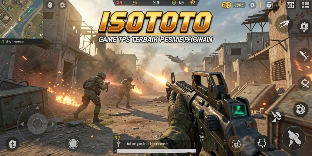 Tampilan gameplay seru ISOTOTO yang menampilkan aksi tembak-menembak.