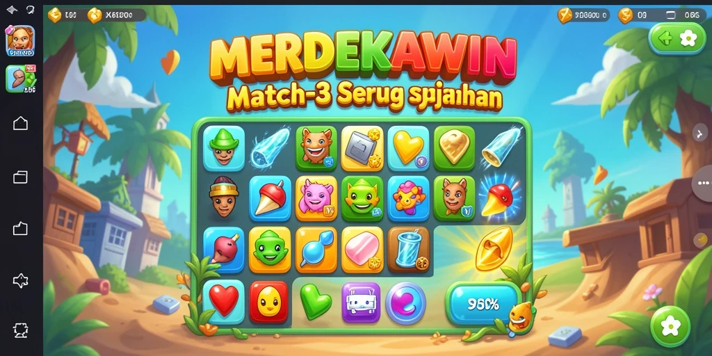 Tampilan screenshot MERDEKAWIN saat mencocokkan item di level seru.