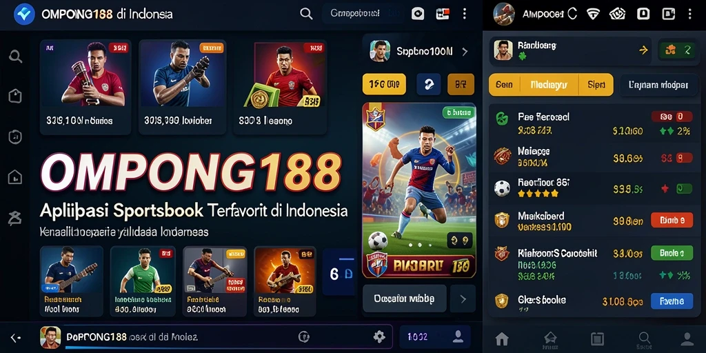 Screenshot OMPONG188 menampilkan tampilan antarmuka aplikasi Sportsbook yang menarik.