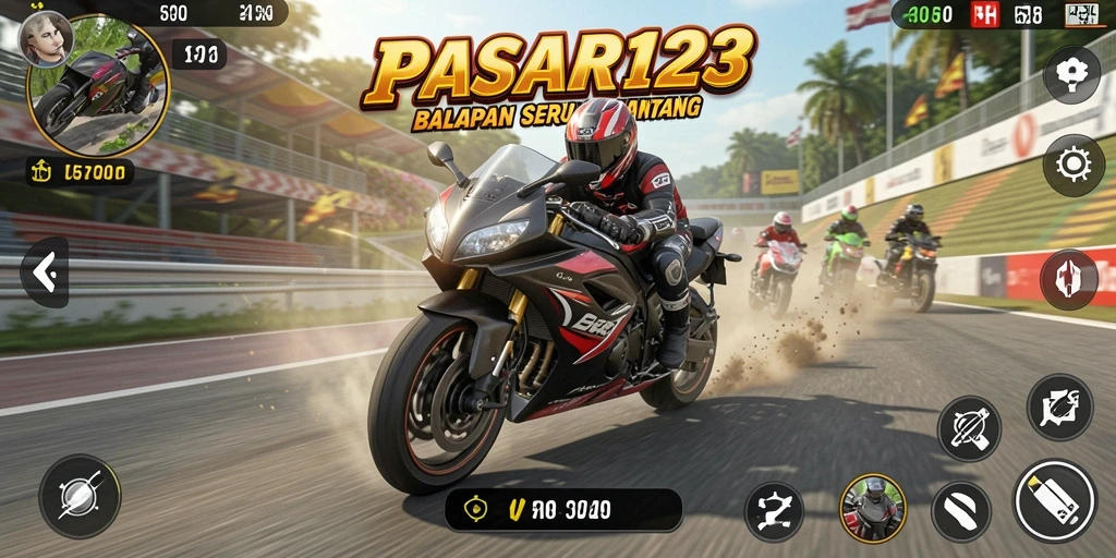 Tampilan gameplay PASAR123 yang memukau saat balapan motor.