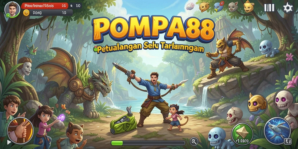 Tampilan gameplay seru dalam POMPA88 yang menampilkan karakter berpetualang.
