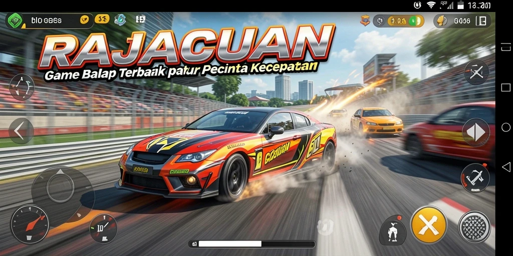 Gameplay balap mendebarkan dalam RAJACUAN dengan berbagai kendaraan.