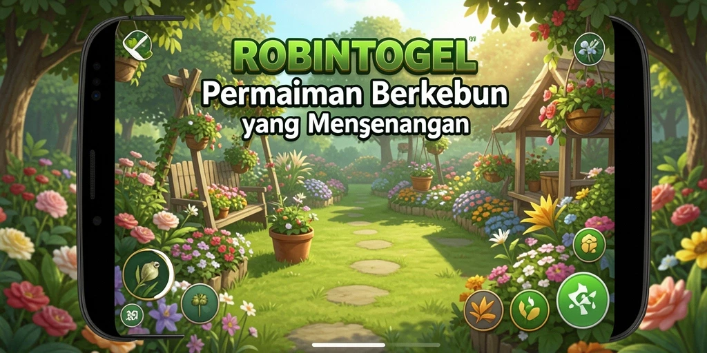 Screenshot gameplay <strong>ROBINTOGEL</strong> menunjukkan petani yang sedang merawat tanaman.